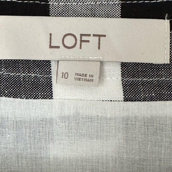 LOFT Gingham Linen Blend Button Up Dress Black White Preppy Girly Casual Size 10 - Picture 12 of 16